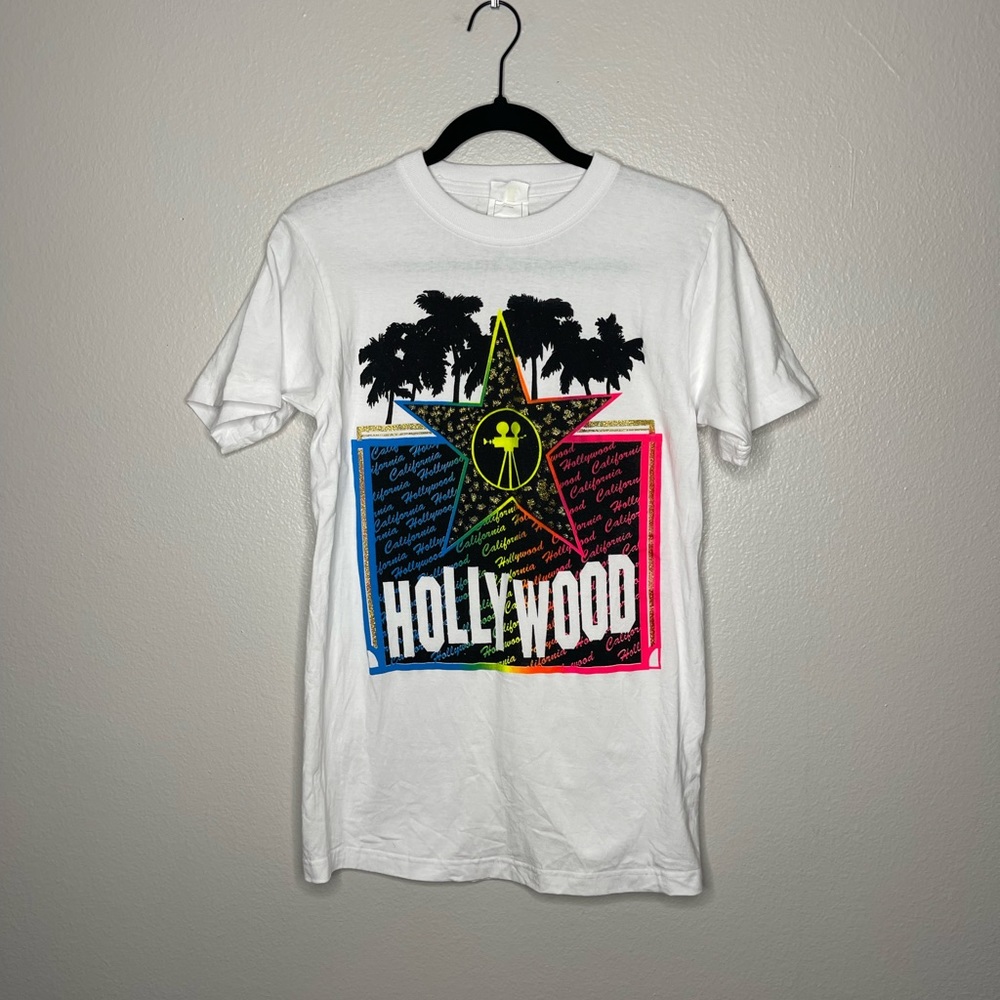 Vintage Hollywood Film Camera White Pink Women's T-Shirt Size Small